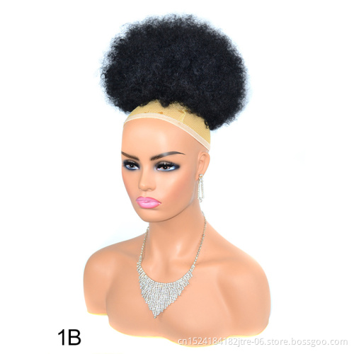 cheap synthetic african hair bun for black women,  afro kinky chignon curly hair puff bun, big soft natural hair piece bun wig